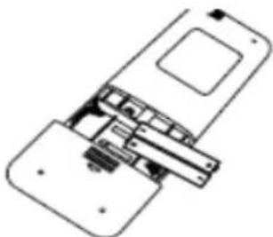 Technical line drawing of a device with internal components and mounting holes (no text or symbols)