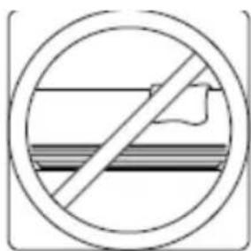 Prohibition sign with diagonal line crossing over water and flag (no text)