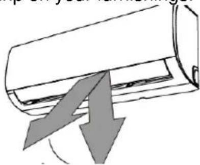 Diagram of a car air conditioner unit with downward arrows indicating airflow or cooling process (no text or symbols)
