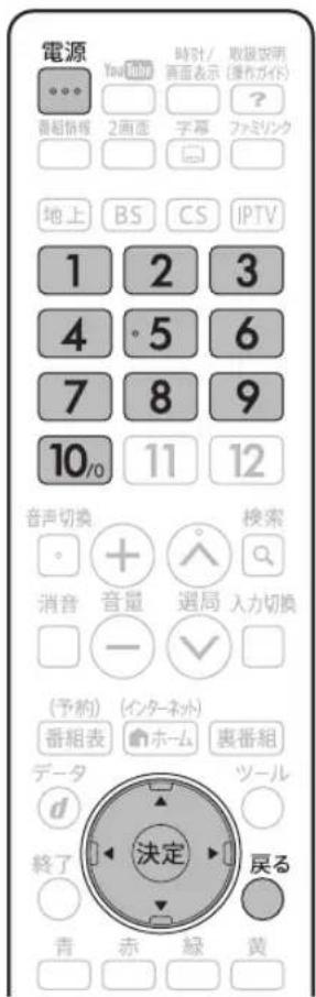 電源 You000 時針/画面表示 取扱説明（操作ガイド） ? 2画面 字幕 ファミリンク 地上 BS CS IPTV 1 2 3 4 5 6 7 8 9 10/0 11 12 音声切換 + 消音 音量 選局 入力切換 - (予約) インターネット 番組表 ホーム 裏番組 データ ツール d 終了 決定 戻る 青 赤 緑 黄