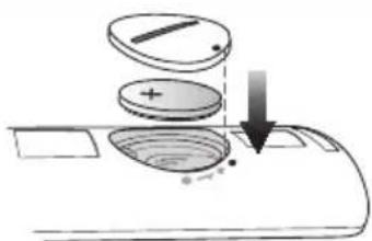 Diagram showing a device with labeled components and an arrow indicating downward motion or force, possibly illustrating a mechanical or electrical process.