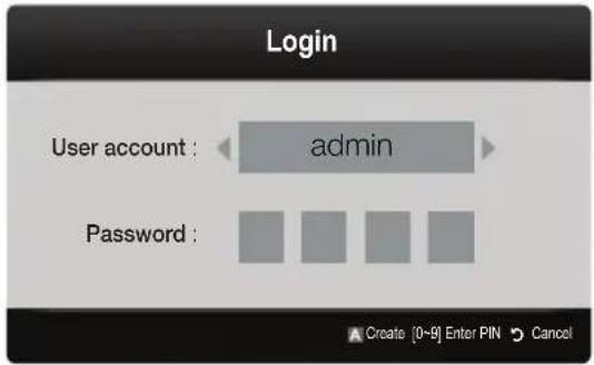 Login. User account: admin. Password: [input]. Create [0-9] Enter PIN Cancel.