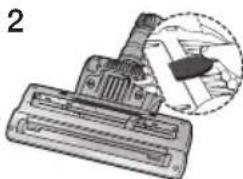 Diagram of a vacuum cleaner with a magnified inset showing internal components (no text or symbols)