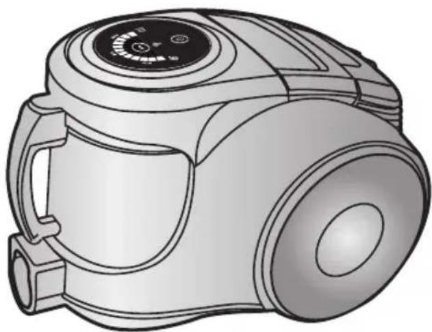 Line drawing of a vacuum cleaner device with control panel and handle (no text or symbols)