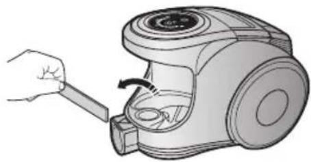 Illustration of a hand using a tool to adjust or install a vacuum cleaner's air gap.