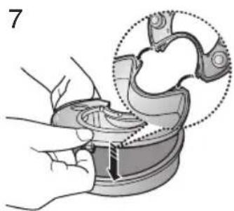 Illustration of a hand holding a curved object with an arrow indicating direction.