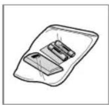 Simple line drawing of a tray with two rectangular objects, no text or symbols present