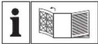 Image containing a lowercase 'i' symbol and a diagram showing a folded document with patterned pages, possibly representing information or document processing.
