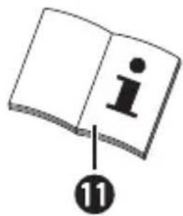 Icon showing an open book with an information symbol and a numbered label '11' pointing to it.