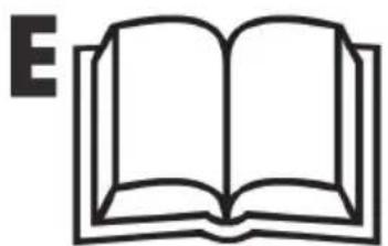 Simple line drawing of an open book with a large letter 'E' on the left (no text or symbols on the book itself)