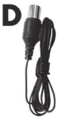Black cable with a metallic connector and a white letter 'D' in the top-left corner (no other text or symbols visible)