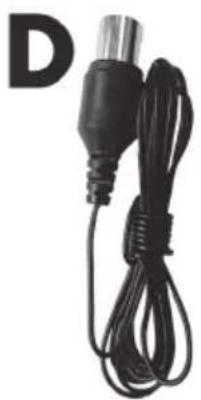Black cable with a metallic connector and a white letter 'D' in the top-left corner (no text or symbols on the device itself)