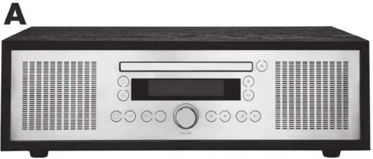 Front view of a black electronic device with ventilation grilles and control buttons (no visible text or symbols)
