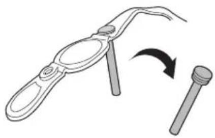 Diagram showing a tool with a curved arrow indicating rotation or change, next to a separate cylindrical component (no text or symbols)