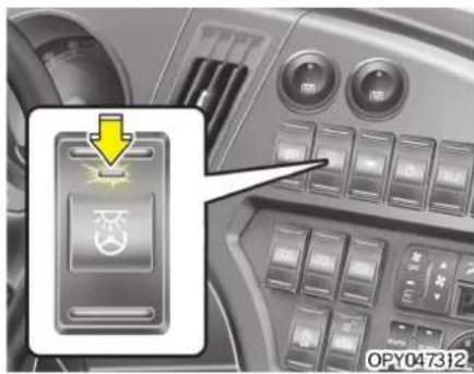 Close-up of an automotive air conditioner control panel with a warning icon and a magnified view showing the function.