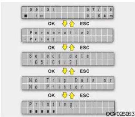 0 9 : 3 1 ■ 1 ≈ OK ↓ ↑ ESC P e r s o n a l i z 2 - P r l n t OK ↓ ↑ ESC S e l e c i d a t e ' 0 5 / 0 1 / 2 1 OK ↓ ↑ ESC N o T r i p D a t a o r N o P r i n t e r OK ↓ ↑ ESC P r l n t i n g . . . OGV026063