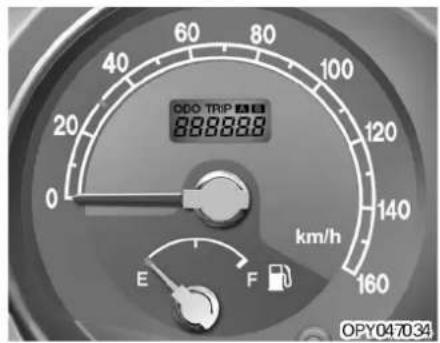 ODO TRIP 888888 20 0 km/h 140 160 E F OPY 0470.34