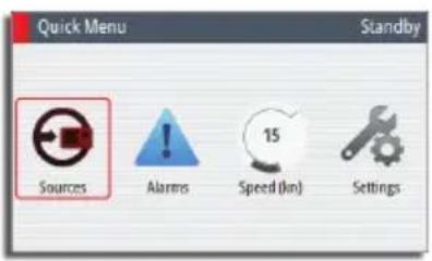 Quick Menu Standby Sources Alarms 15 Speed (in) Settings