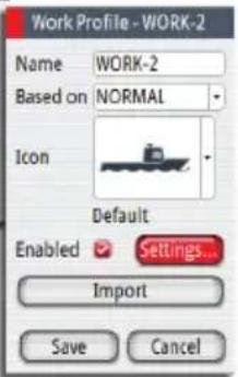 Work Profile - WORK-2 Name WORK-2 Based on NORMAL Icon Default Enabled Settings... Import Save Cancel