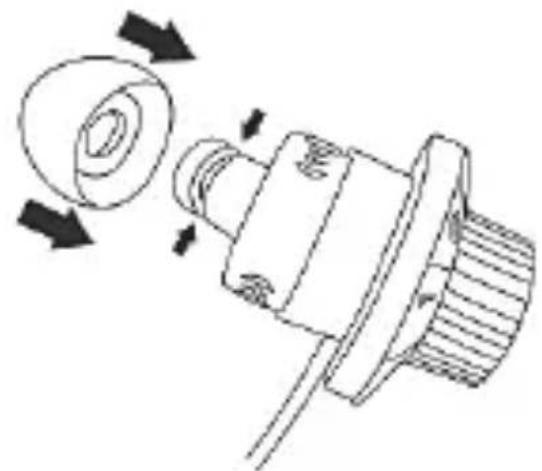 Technical line drawing of a mechanical component with directional arrows indicating motion (no text or symbols)