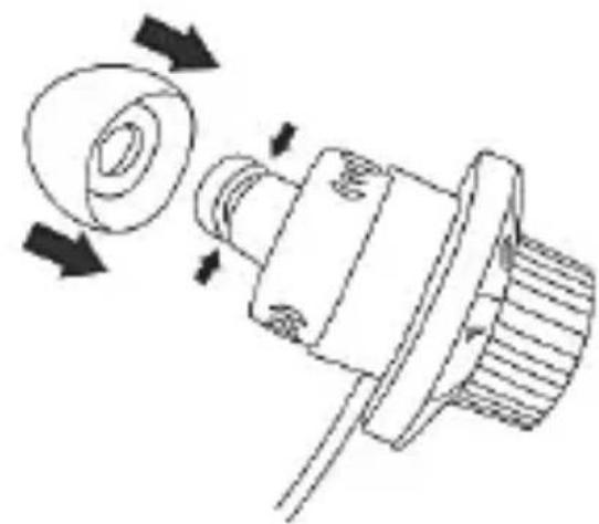 Technical line drawing of a mechanical component with directional arrows indicating motion (no text or symbols)
