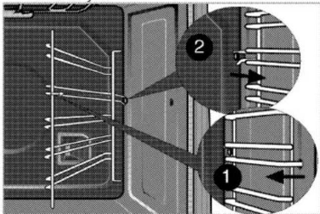 Technical diagram showing two labeled components (1 and 2) of a mechanical or electrical assembly with internal wiring and connections.