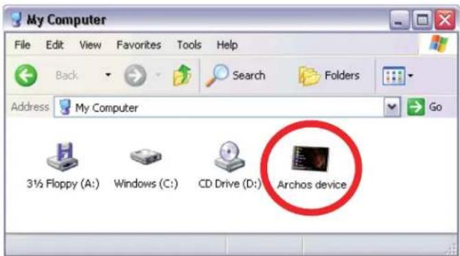 My Computer File Edit View Favorites Tools Help Back Search Folders Address My Computer Go 3½ Floppy (A:) Windows (C:) CD Drive (D:) Archos device