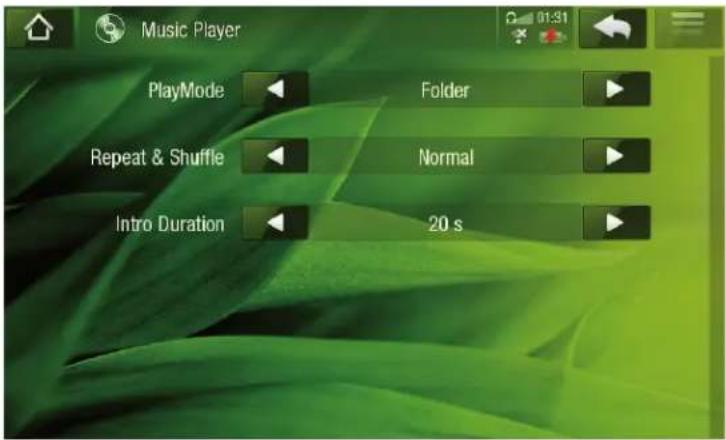 Music Player PlayMode Folder Repeat & Shuffle Normal Intro Duration 20 s