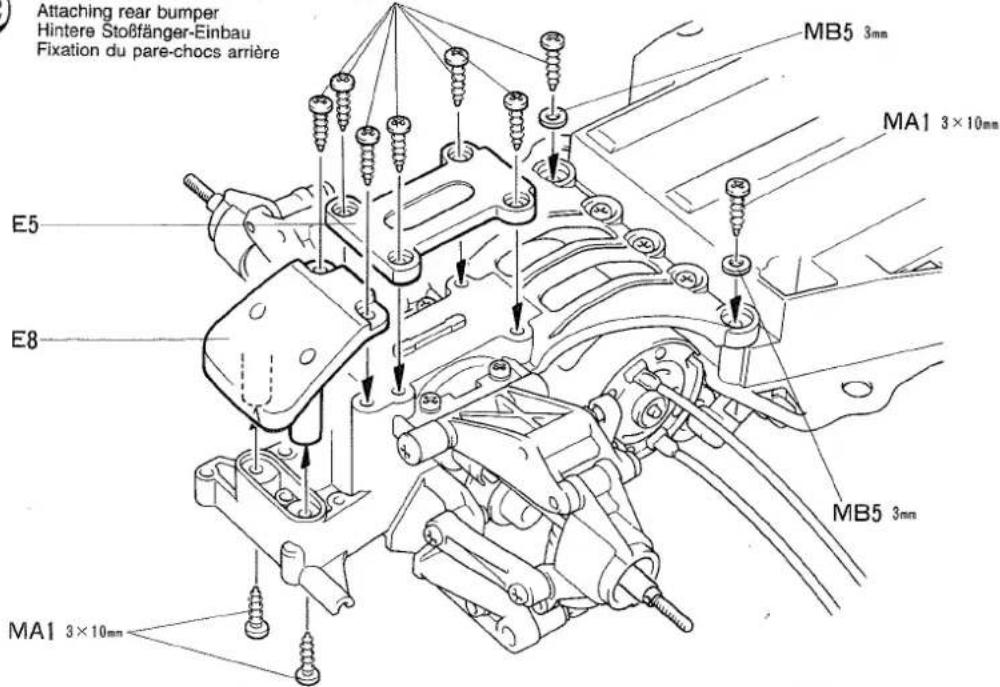 Attaching rear bumper Hintere Stoßfänger-Einbau Fixation du pare-chocs arrière MB5 3mm MA1 3×10mm E5 E8 MB5 3mm MA1 3×10mm