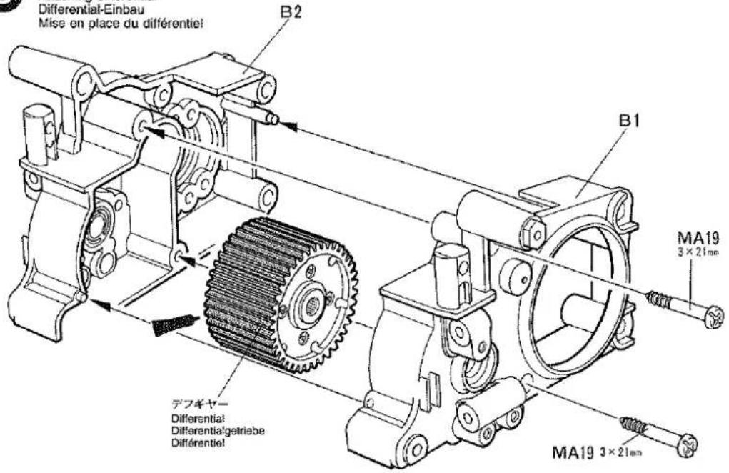 Differential-Einbau Mise en place du différentiel B2 B1 MA19 3×21mm デフギヤー Differential Differentialgatriabe Diférentiel MA19 3×21mm