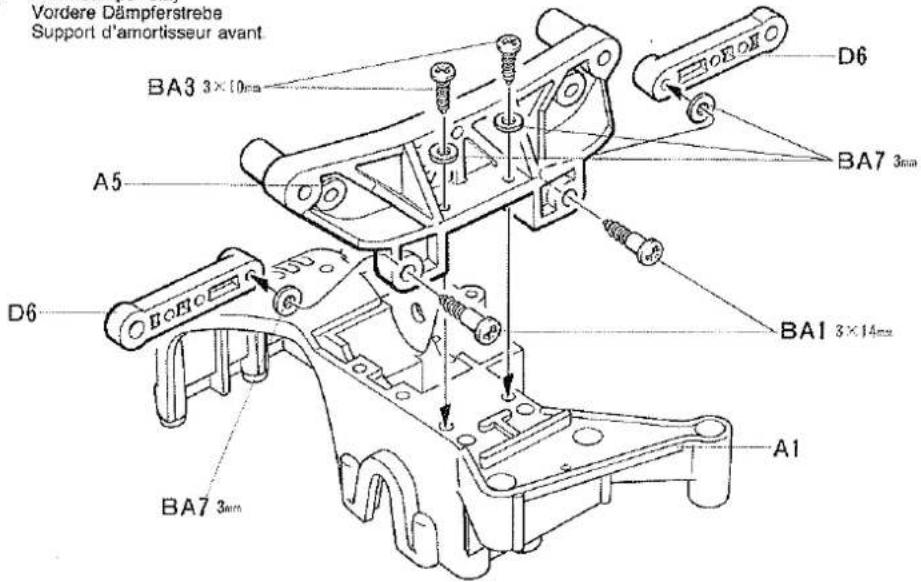Vordere Dämpferstrebe Support d'amortisseur avant BA3 3×10mm D6 A5 BA7 3mm D6 BA1 3×14mm BA7 3mm A1