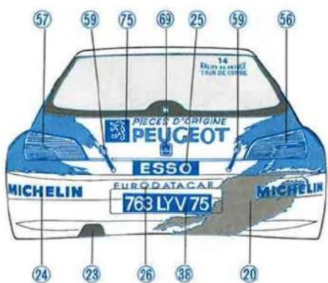 57 59 75 69 25 59 56 14 RAÎNE LE ALENT TUIR DE CORNE. PEICES D'ORIGINE PEUGEOT ESSO MICHELIN EURO DATA CAR 763 LYV 75 MICHELIN 24 23 26 38 20