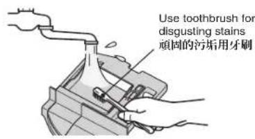 Use toothbrush for disgusting stains 顽固的污垢用牙刷