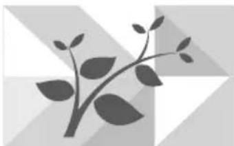 Stylized plant branch illustration with leaves and stems, rendered in grayscale geometric shapes (no text or symbols)