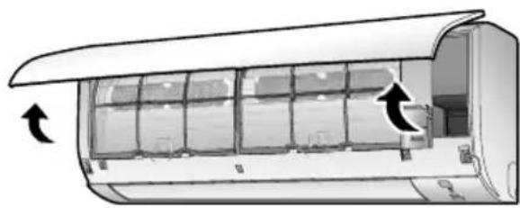 Diagram of a car air conditioner unit showing airflow direction and window layout (no text or symbols)