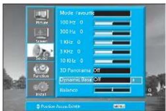 Movie favourite 100 Hz 0 300 Hz 0 1 KHz 0 3 KHz 0 10 KHz 0 3D Pariotama Off Dynamic Base Off Balance 0 Position Assay Stroke