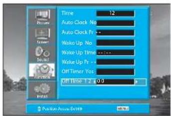 Time 12 Auto Clock No Auto Clock Fr -- Wake Up No Wake Up Time -- Wake Up Fr -- OFF Timer Yes OFF TIME T 2 ± 0.3 Position Accue Enter