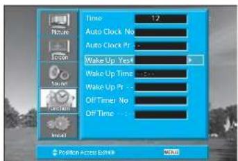 Time Auto Clock No Auto Clock Pr Wake Up Yes Wake Up Time Wake Up Pr Off Timer No Off Time Position Access Enter OK