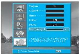 Program 18 Channel --- Name --- Colour PXL Sound DKI Fine Tuning ABCDEFGHJKLMNPQR STUWXY20722456769 Postman Access Help
