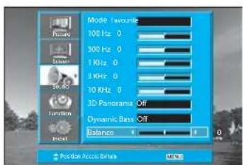 Mode: favourite 100 Hz 0 300 Hz 0 1 KHz 0 5 KHz 0 10 KHz 0 3D Panorama Off Dynamic Bass Off Balance Position Access Before OK