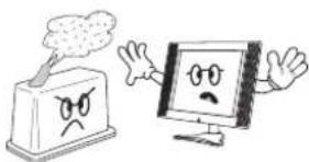 Cartoon illustration of a computer monitor character with a distressed emoji and a smokestack (no text or symbols)