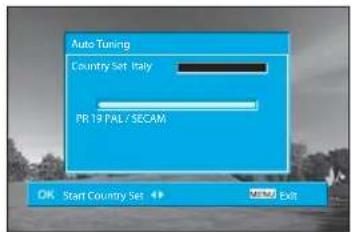 Auto Tuning Country Set: Italy PR 19 PAL / SECAM OK Start Country Set ↕ Exit