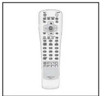 Front view of a white remote control with keypad and buttons (no visible text or symbols)