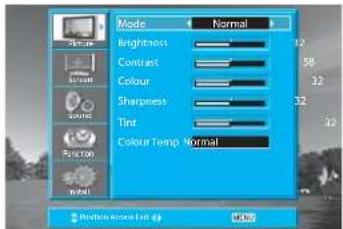 Mode Brightness Contrast Colour Sharpness Tint Colour Temp Normal Normal 32 58 32 32 32 Position records list (4) OK