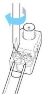 Diagram of a mechanical assembly with a tool and three ports, no text or symbols present