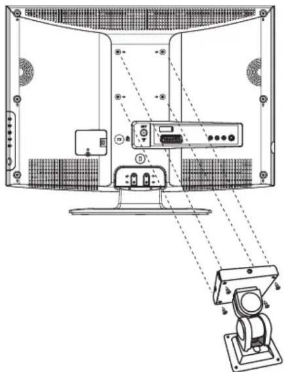 Technical diagram of a monitor setup with labeled ports and control panel, showing front and rear views with dashed lines indicating measurement or alignment.