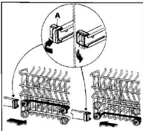 Diagram illustrating a mechanical assembly or cleaning process with labeled components and directional arrows indicating movement.