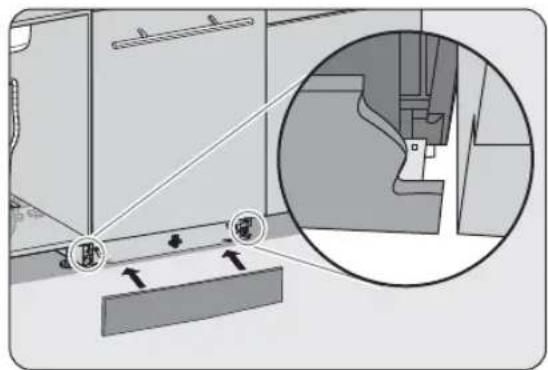 Technical diagram showing mechanical assembly with labeled components and a magnified inset view of a component detail.