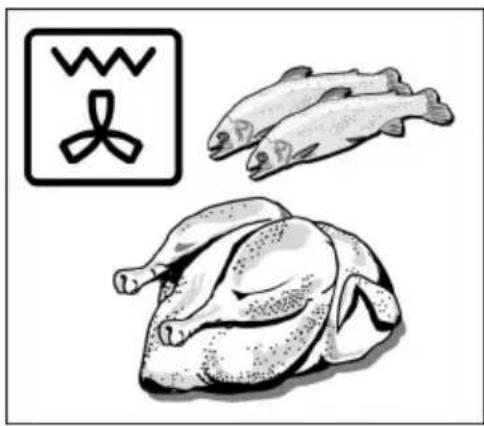 Illustration d'un poulet rôti et d'un poisson (sans texte ni symboles)