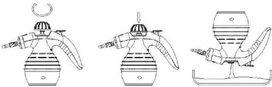 Three line drawings of a decorative lamp with curved blades and a handle, shown from different angles (no text or symbols)